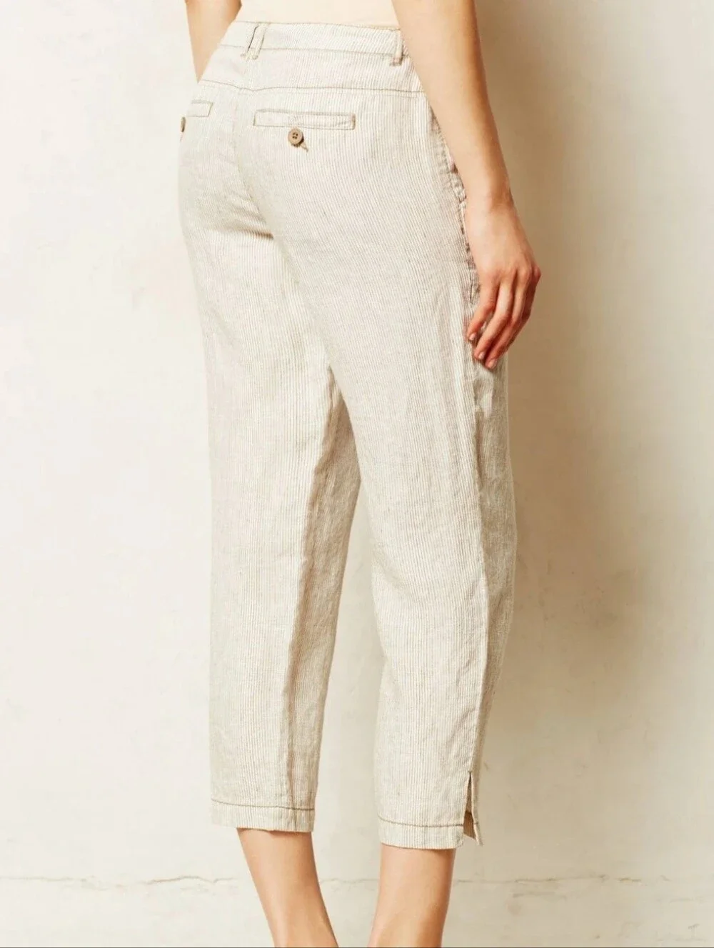 100% Linen Antropologie, Marrakech Cropped Paden Linen Trousers Pants Size 28 - Picture 10 of 12